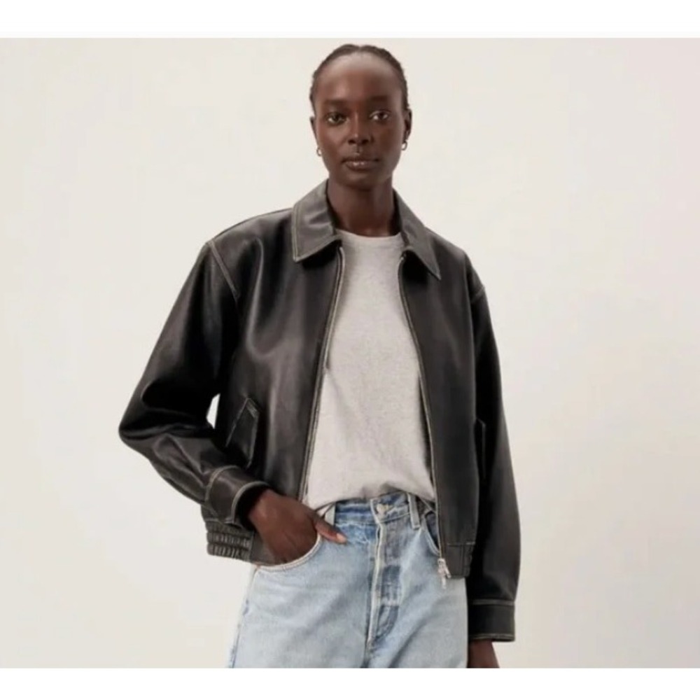 Dunst Womens Jacket Genuine Lambskin Leather Distressed Bomber Faded Seams Zip